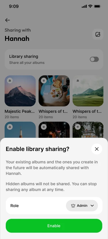 Library sharing on Ente Photos