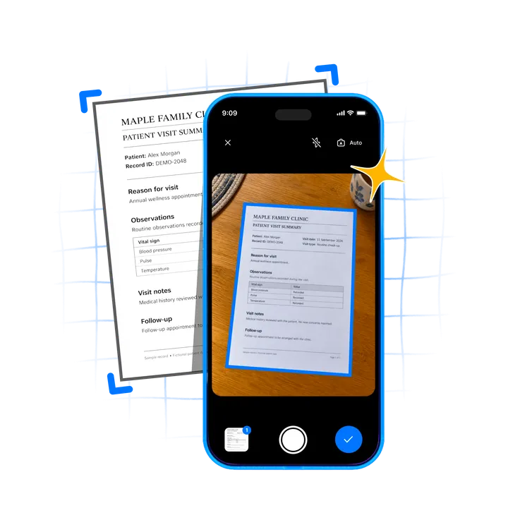Scanning a paper document with Ente Locker, from capture to saved PDF
